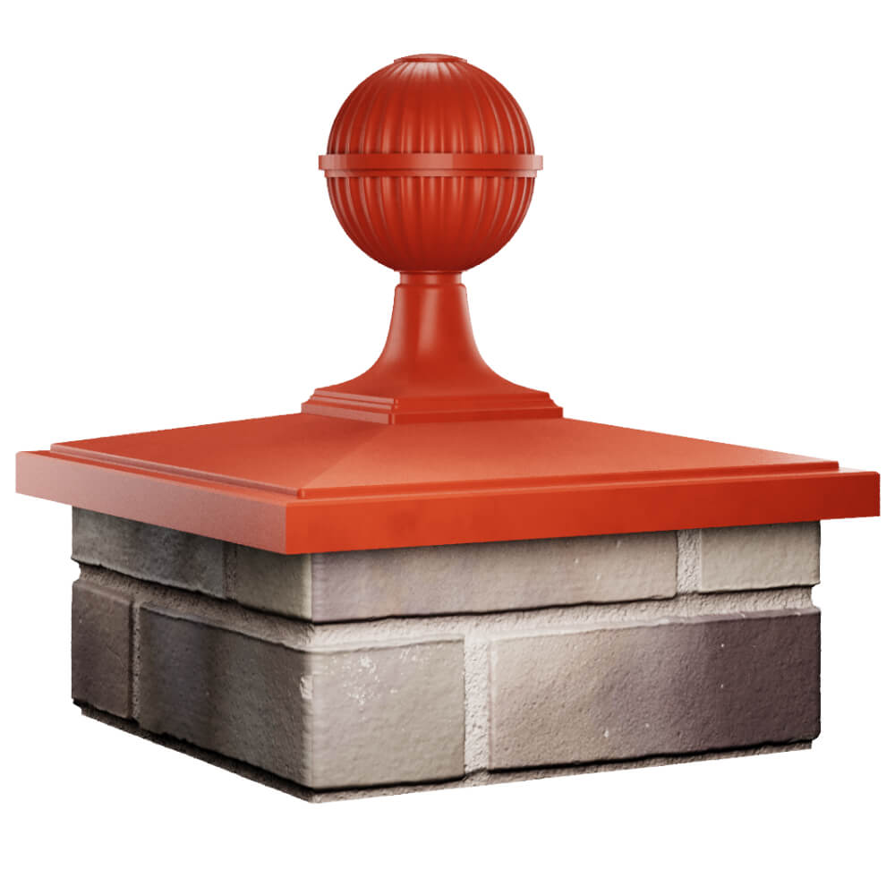 Колпак Zking БонаМоно Красный с шаром на столб 1.5х1.5 кирпича (385х385, 400х400мм) в сборе в Реутове фото