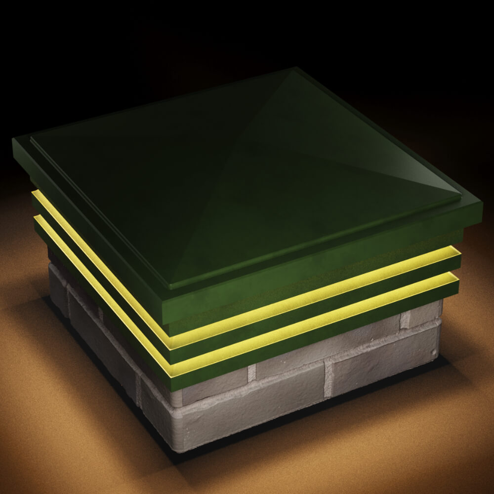 Колпак Zking Бона ХайТек Зеленый на столб 1.5х1.5 кирпича (385х385мм) с подсветкой в Реутове фото