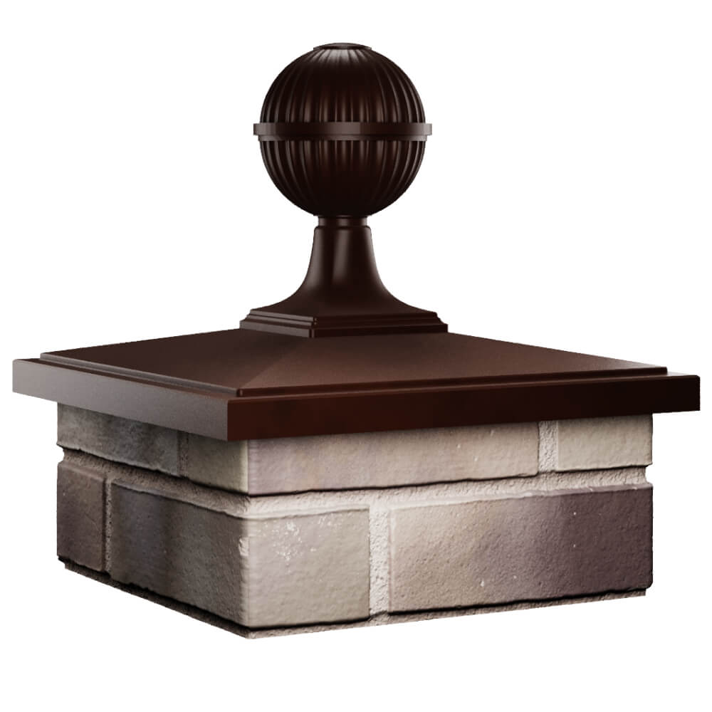 Колпак Zking БонаМоно Коричневый с шаром на столб 1.5х1.5 кирпича (385х385, 400х400мм) в сборе в Реутове фото