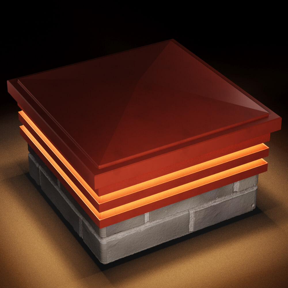 Колпак Zking Бона ХайТек Красный на столб 1.5х1.5 кирпича (385х385мм) с подсветкой в Реутове фото