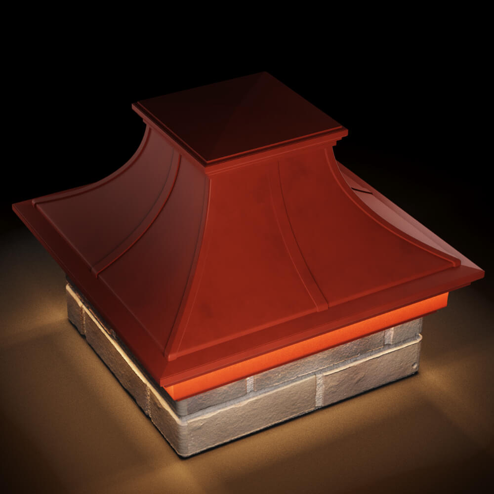 Колпак Zking Монблан Премиум Красный на столб 1.5х1.5 кирпича (385х385мм) с подсветкой в Реутове фото