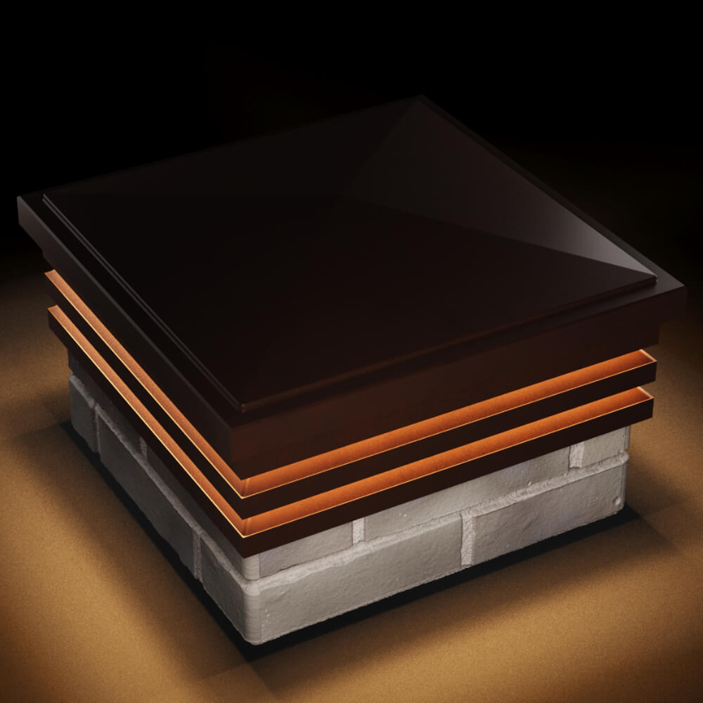 Колпак Zking Бона ХайТек Коричневый на столб 1.5х1.5 кирпича (385х385мм) с подсветкой в Реутове фото