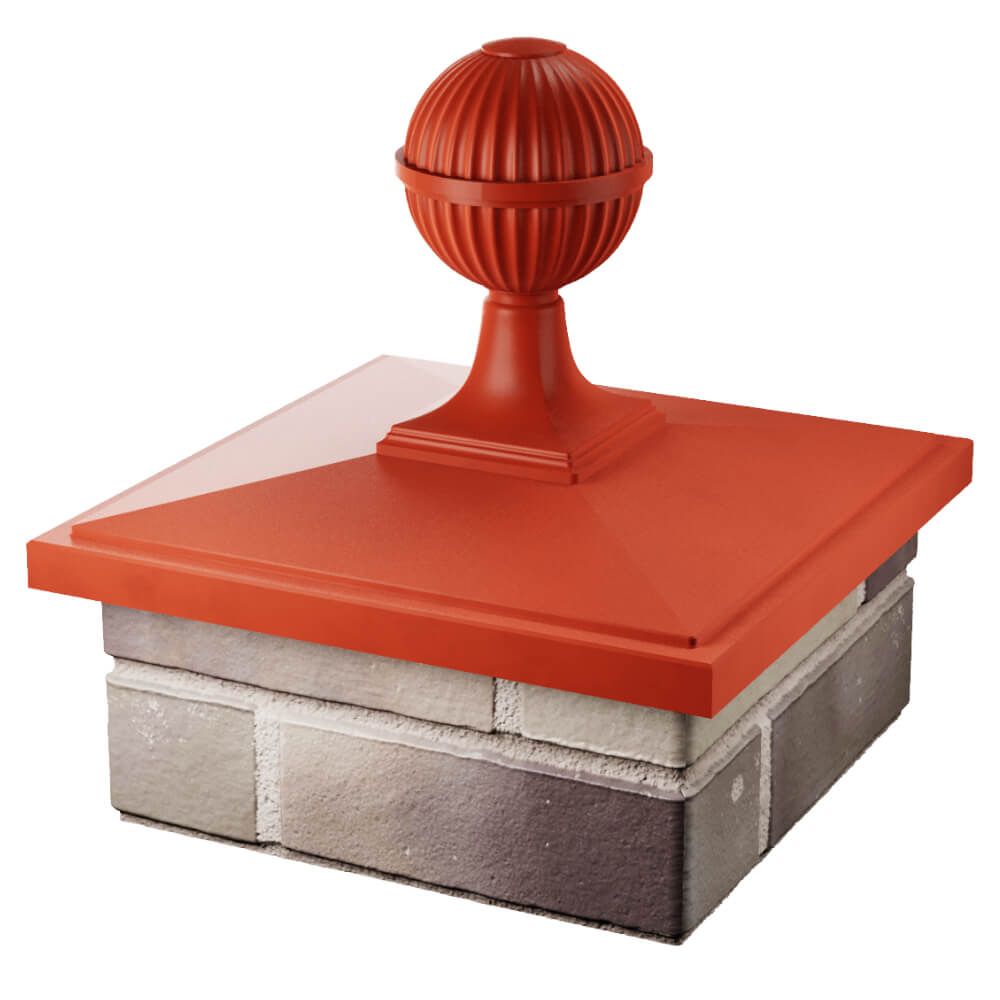 Колпак Zking БонаМоно Красный с шаром на столб 1.5х1.5 кирпича (385х385, 400х400мм) в сборе в Реутове фото