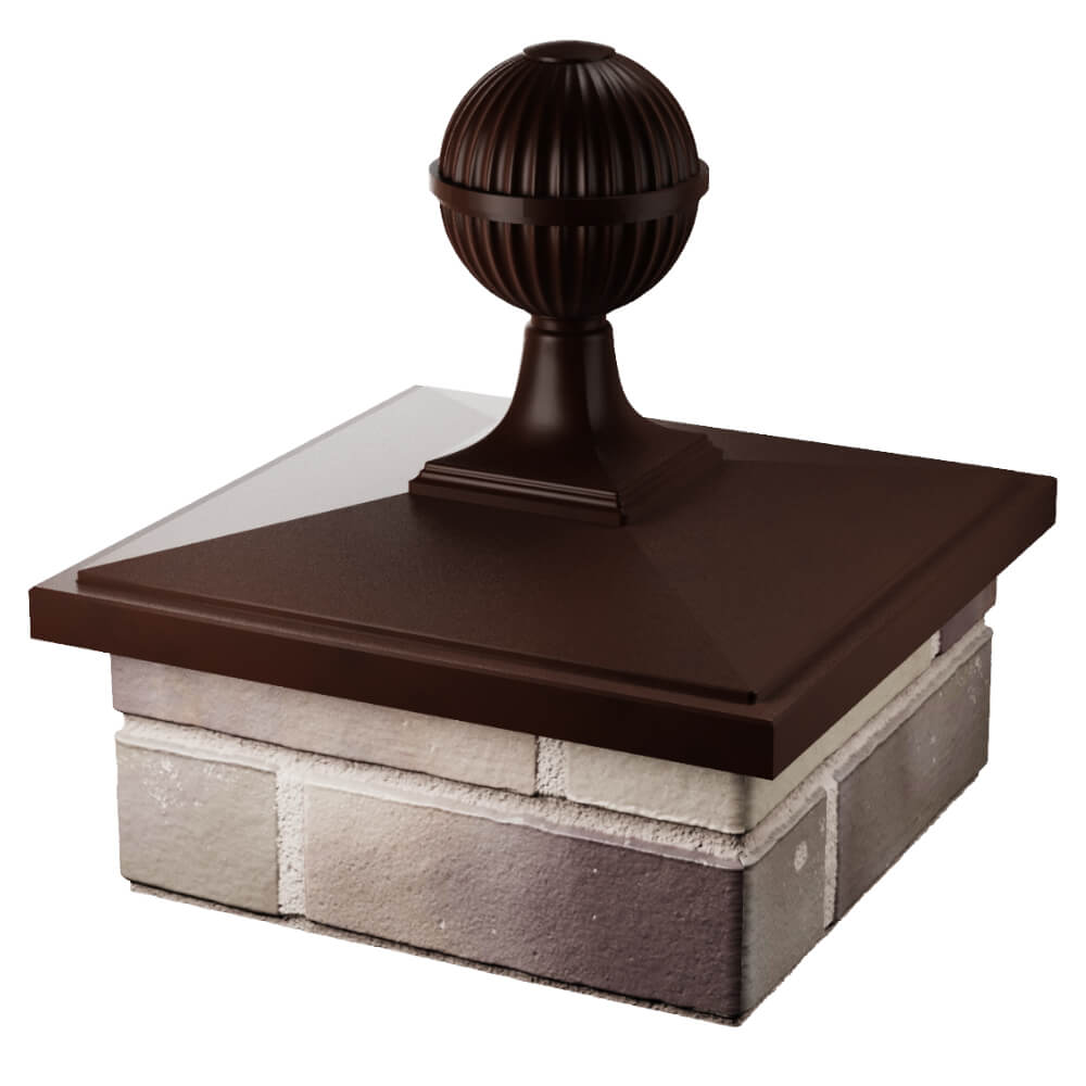 Колпак Zking БонаМоно Коричневый с шаром на столб 1.5х1.5 кирпича (385х385, 400х400мм) в сборе в Реутове фото