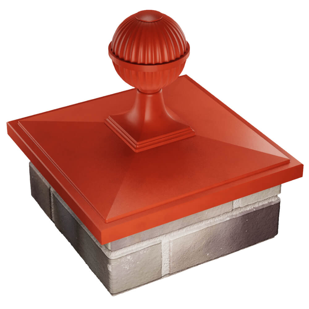 Колпак Zking БонаМоно Красный с шаром на столб 1.5х1.5 кирпича (385х385, 400х400мм) в сборе в Реутове фото