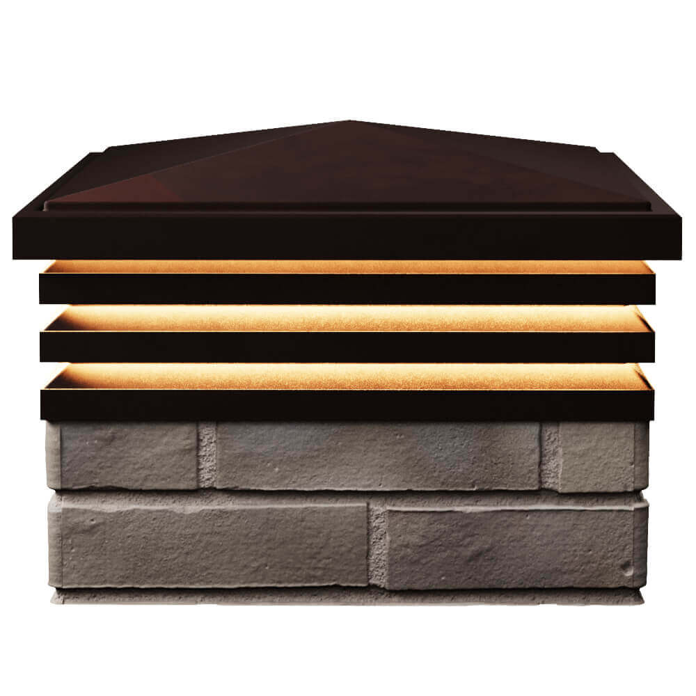 Колпак Zking Бона ХайТек Коричневый на столб 1.5х1.5 кирпича (385х385мм) с подсветкой в Реутове фото